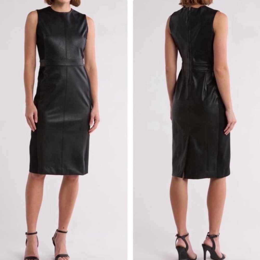 SPANX Leather like combo fit luxe black Vegan Leather Stretch Dress Medium NWT